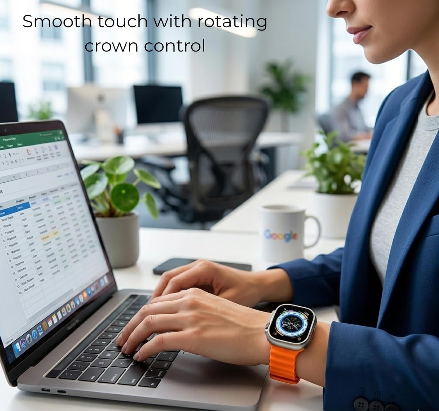 N2C Smartwatch 7 in 1 with Advanced Features, Bluetooth Connectivity, Orange Loop Strap, HD Touch Screen