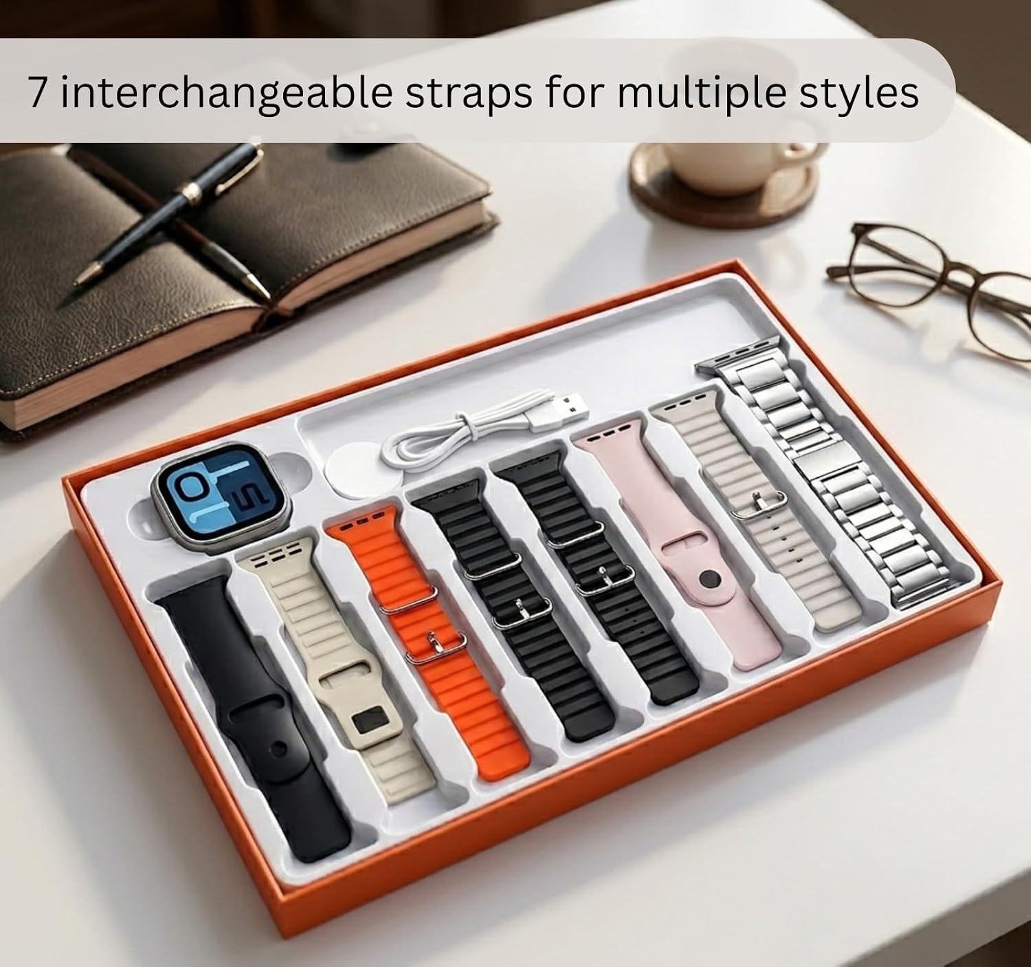 N2C Smartwatch 7 in 1 with Advanced Features, Bluetooth Connectivity, Orange Loop Strap, HD Touch Screen