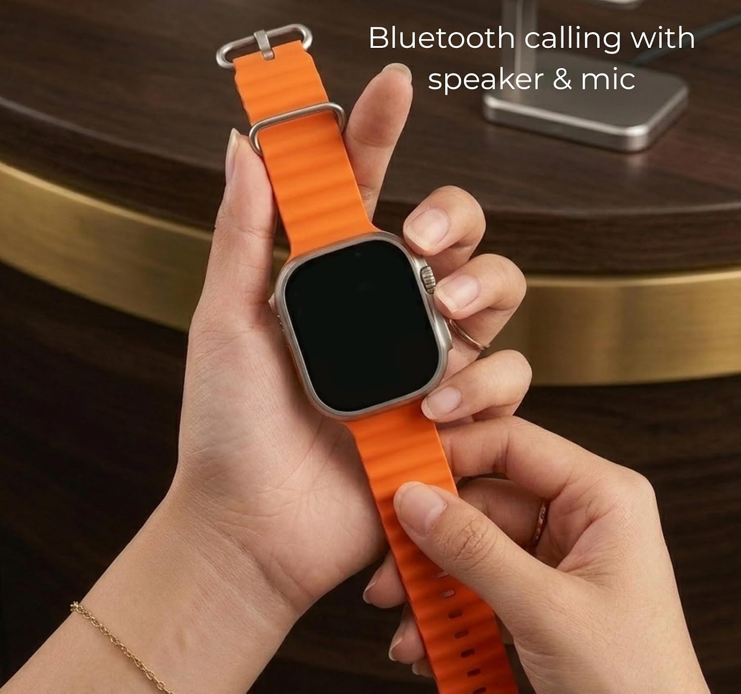 N2C Smartwatch 7 in 1 with Advanced Features, Bluetooth Connectivity, Orange Loop Strap, HD Touch Screen