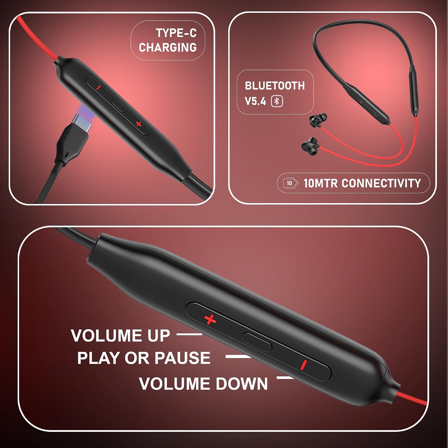 N2C Bluetooth Neckband with 52H Playtime, Deep Bass, Stereo Sound, HD Calls, Magnetic Earbuds